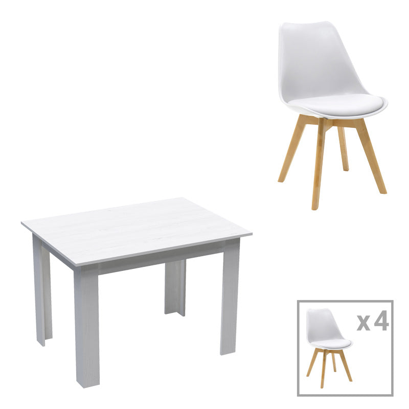 Set masa de dining 5 piese Manka-Gaston, Alb, Lemn, 110x80x77 cm