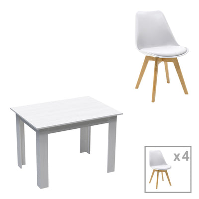 Set masa de dining 5 piese Manka-Gaston, Alb, Lemn, 110x80x77 cm