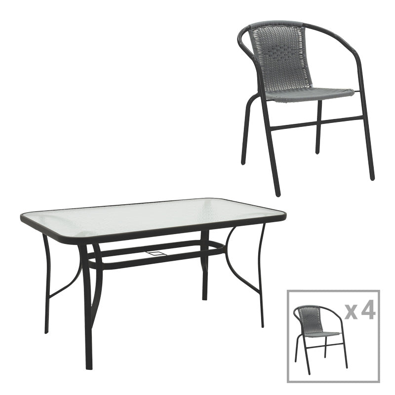 Set masă de dining cu 5 piese Obbi-Ensure, Metal și sticlă, Negru, 140x80x70 cm