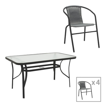 mobilier de gradina Set masă de dining cu 5 piese Obbi-Ensure, Metal și sticlă, 140x80x70 cm, Negru