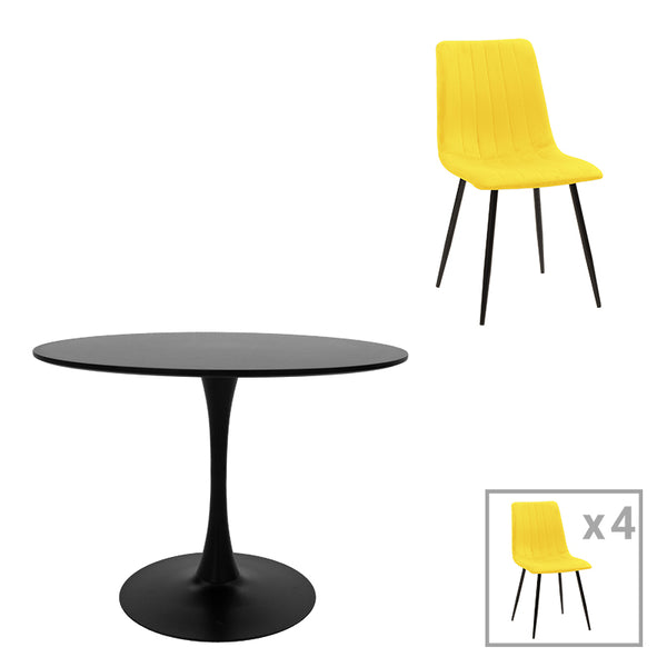 Set masa de dining cu functie extensibila Balou-Noor, Negru-Galben, D120x73 cm