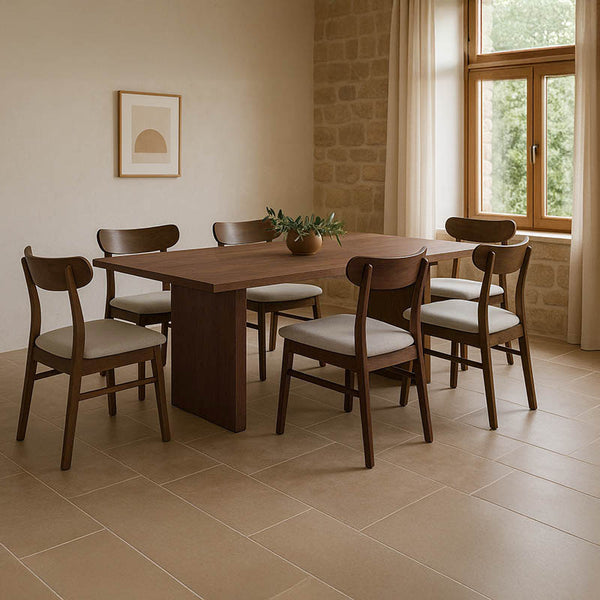 Set masa de dining Eleganza-Cairo set de 7 piese, nuc, 180x99x76 cm