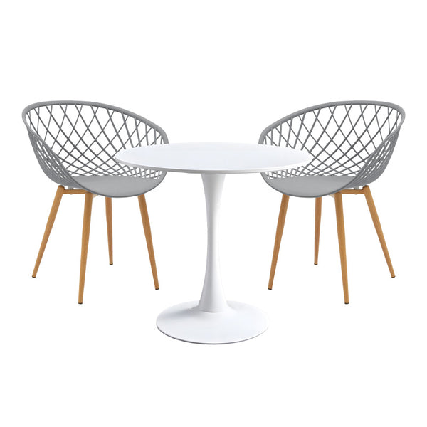 Set masă de dining Elijah-Ezra 3 piese, Gri-Alb, 60x74 cm