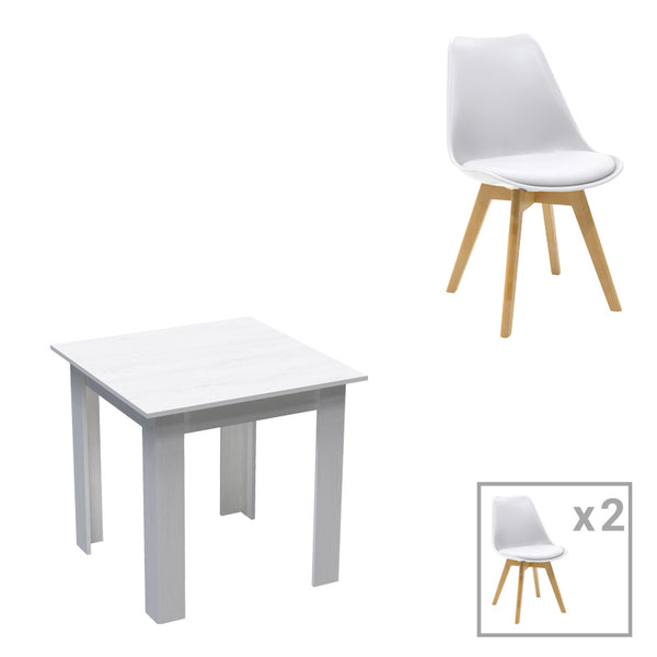 Set masă de dining Manka-Gaston, Lemn, Alb 3 piese, 80x80x77 cm