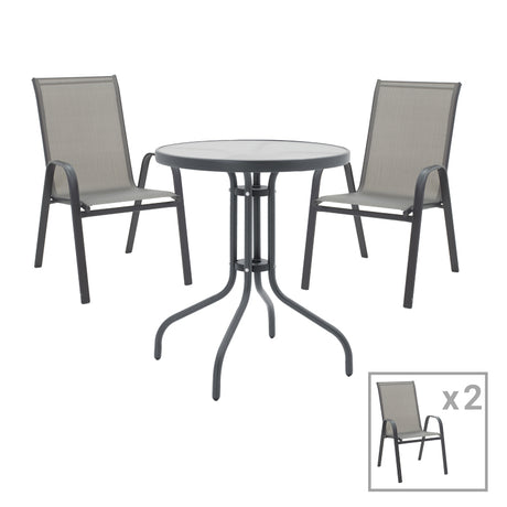 Set Masa de sufragerie Calan-Watson 3 metal Gri si sticla calita, D60x70 cm