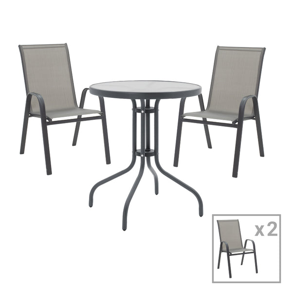 Set Masa de sufragerie Calan-Watson 3 metal Gri si sticla calita, D60x70 cm