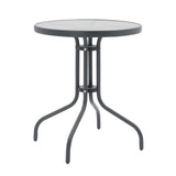 Set Masa de sufragerie Calan-Watson 3 metal Gri si sticla calita, D60x70 cm