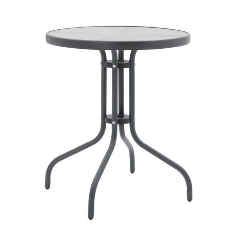 Set Masa de sufragerie Calan-Watson 3 metal Gri si sticla calita, D60x70 cm