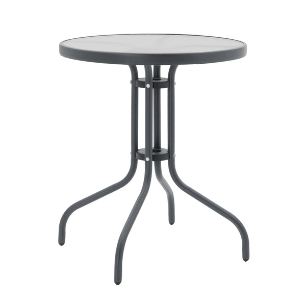 Set Masa de sufragerie Calan-Watson 3 metal Gri si sticla calita, D60x70 cm