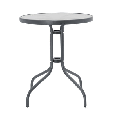 Set Masa de sufragerie Calan-Watson 3 metal Gri si sticla calita, D60x70 cm, detaliu produs