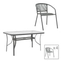 mobilier de gradina Set masă de sufragerie cu 4 scaune Ensure-Lindaria, Metal și Sticlă, 140x80x70 cm, Gri antracit