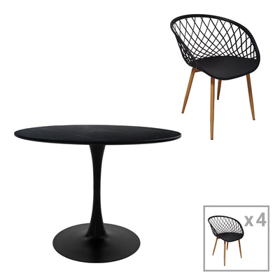 Set Masa de sufragerie Ezra-Balou I 5 -mdf, negru-Natural D120x75 cm