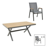 Set masa de sufragerie Thorio-Azelie 5 antracit aluminiu si placaj, Natural, 160x90x75 cm