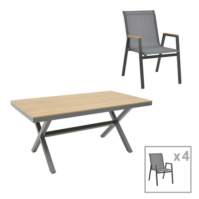 mobilier de gradina Set masa de sufragerie Thorio-Azelie 5 antracit aluminiu si placaj Natural 160x90x75 cm