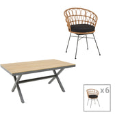 mobilier de gradina Set masa de sufragerie Thorio-Felicia 7 antracit aluminiu si placaj Natural 160x90x75 cm