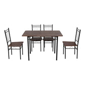 Set masă dining cu 5 piese, imitatie nuc și metal, model Roza, picioare, negre, 110x60x75 cm, imagine suplimentara