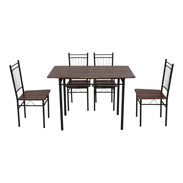 Set masă dining cu 5 piese, imitatie nuc și metal, model Roza, picioare, negre, 110x60x75 cm