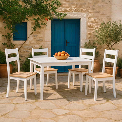 Set masa extensibila cu 5 piese Mabor-York, Lemn Alb, 120-150x80x73 cm