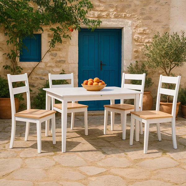 Set masa extensibila cu 5 piese Mabor-York, Lemn, Alb, 120-150x80x73 cm