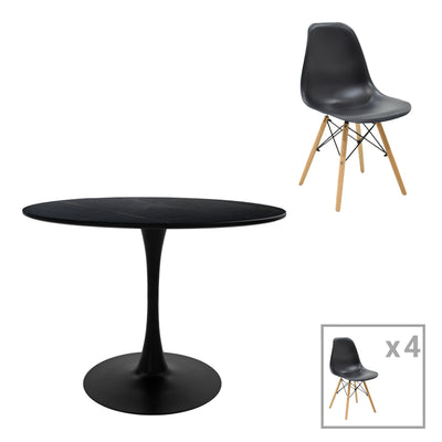 Julita-Balou I set masa de 5, -PPa negru-Natural D120x75 cm