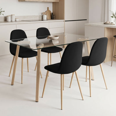 Set masa si 4 scaune Titta-Bella, Sticla, Negru-Natural, 120x70x75 cm