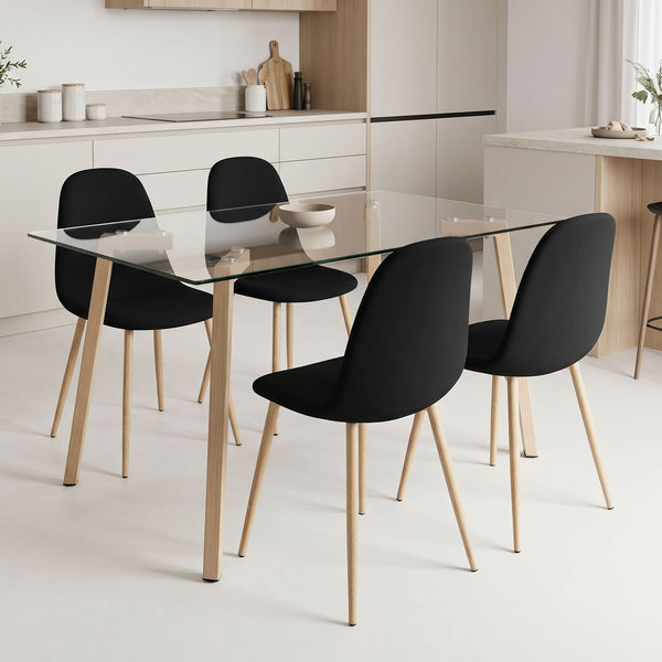 Set masa si 4 scaune Titta-Bella, Sticla, Negru-Natural, 120x70x75 cm