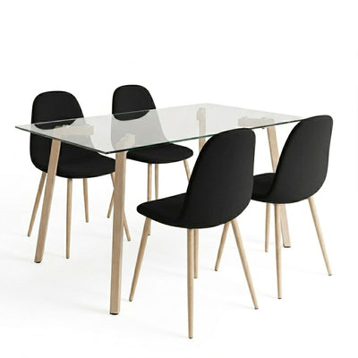 Set masa si 4 scaune Titta-Bella, Sticla, Negru-Natural, 120x70x75 cm, imagine ambient