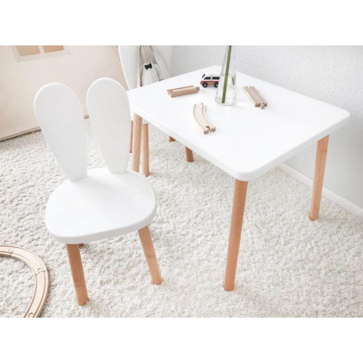 Set masa si scaun pentru copii Furniture Bunny One, 30x25 cm - Alb