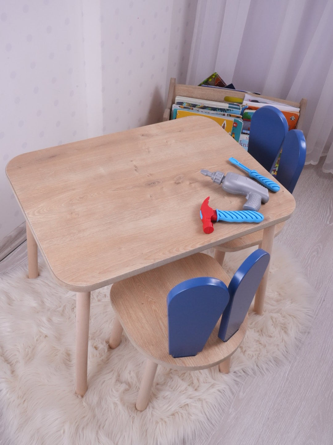 Set masa si scaun pentru copii Furniture Bunny One, 30x25 cm - Blue 
Brown