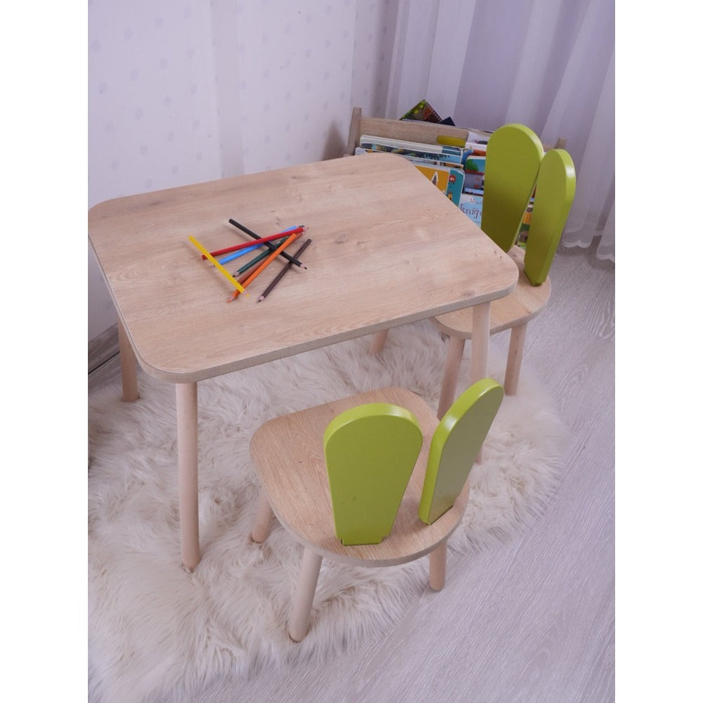 Set masa si scaun pentru copii Furniture Bunny One, 30x25 cm - Pistachio Green 
Brown