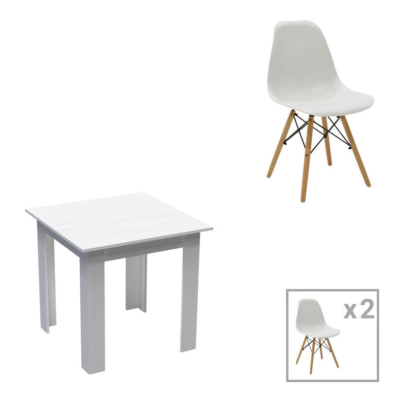 Set masa si scaune 3 piese Manka-Julita, Alb, 80x80x77 cm