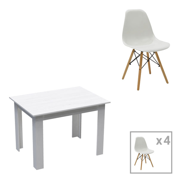 Set masa si scaune 5 piese Manka-Julita, Alb, 110x80x77 cm