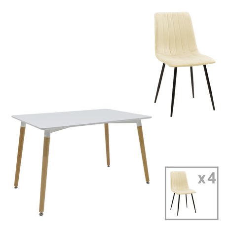 Set masa si scaune 5 piese Natali-Noor, Alb, 120x80x76 cm