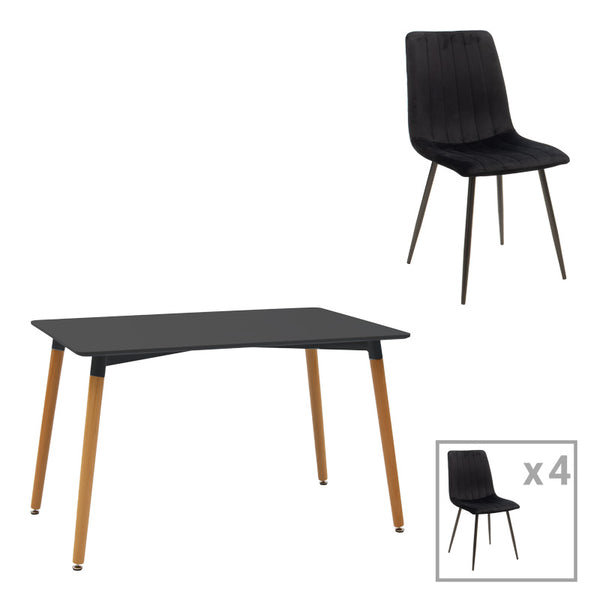 Set masa si scaune 5 piese Natali-Noor, Negru, 120x80x76 cm