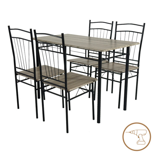 Set masa si scaune 5 piese Reforia, Gri, 110x60x74 cm