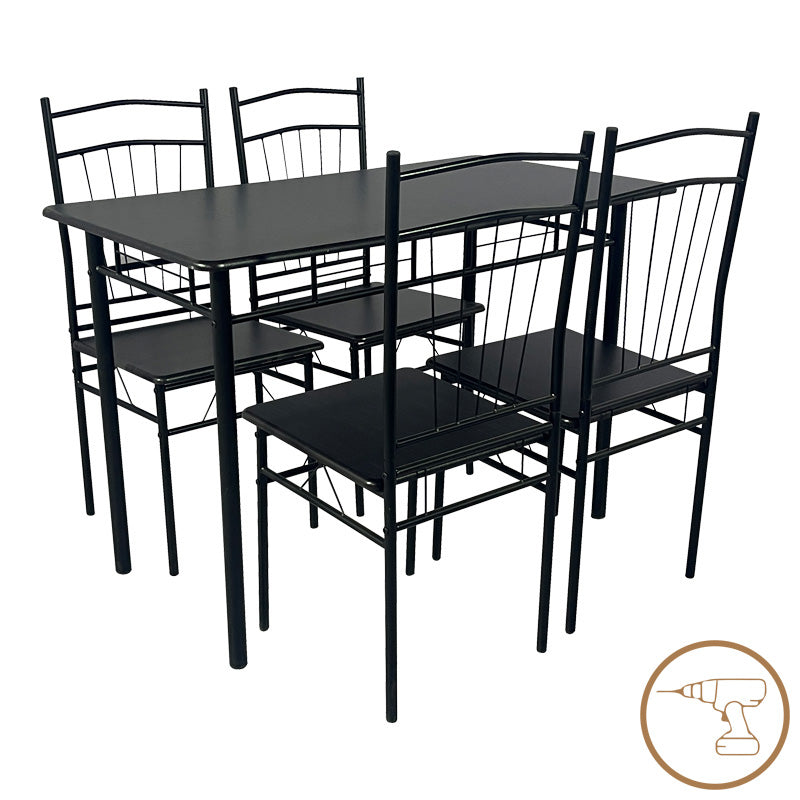 Set masa si scaune 5 piese Reforia, Negru, 110x60x74 cm