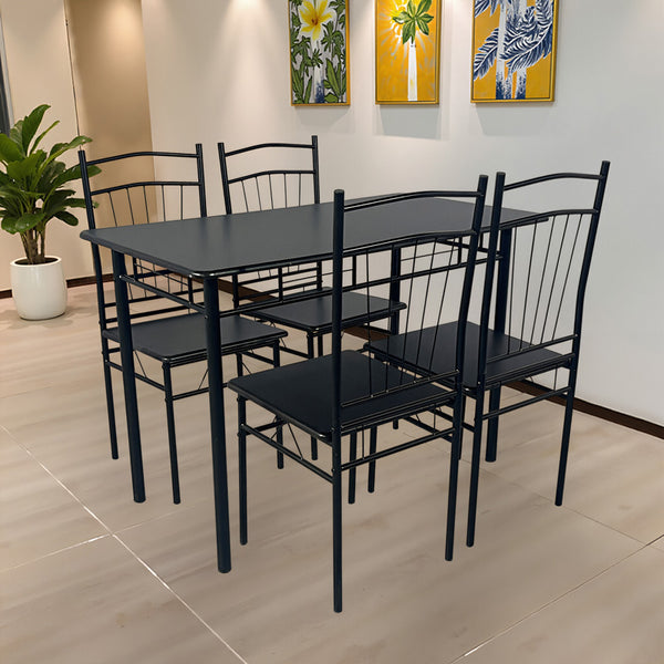 Set masa si scaune 5 piese Reforia, Negru, 110x60x74 cm