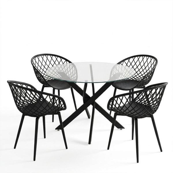 Set masa si scaune Antoro-Ezra, 5 piese, Sticla si metal, D100x75 cm
