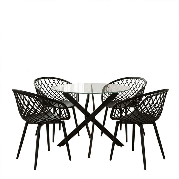 Set masa si scaune Antoro-Ezra, 5 piese, Sticla si metal, D80x75 cm