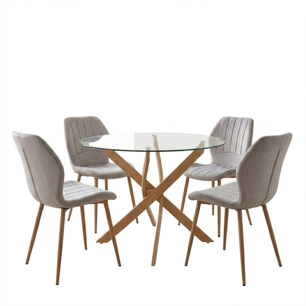 Set masa si scaune Antoro-Jelour, 5 piese, sticla, Gri, D100x75 cm