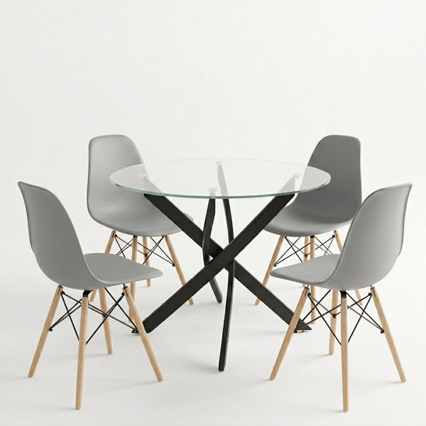 Set masa si scaune Antoro-Julita, 5 piese, metal, Gri-Negru, D80x75 cm