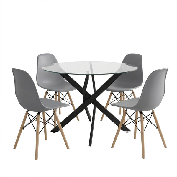 Set masa si scaune Antoro-Julita, 5 piese, Sticla si metal, D100x75 cm