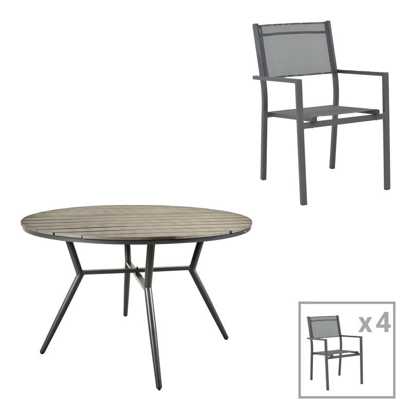 Set masa si scaune Appa-Moly, 5 piese, Antracit, 120x120x74 cm