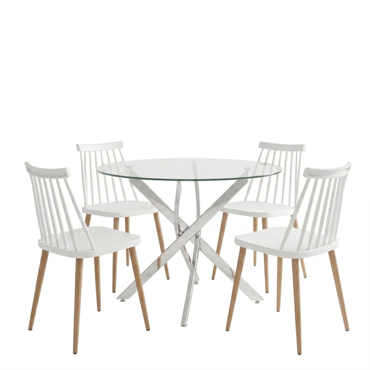 Set masa si scaune Aurora dining, Sticla, Alb, D80x75 cm