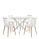 Set masa si scaune Aurora dining, Sticla, Alb, D80x75 cm