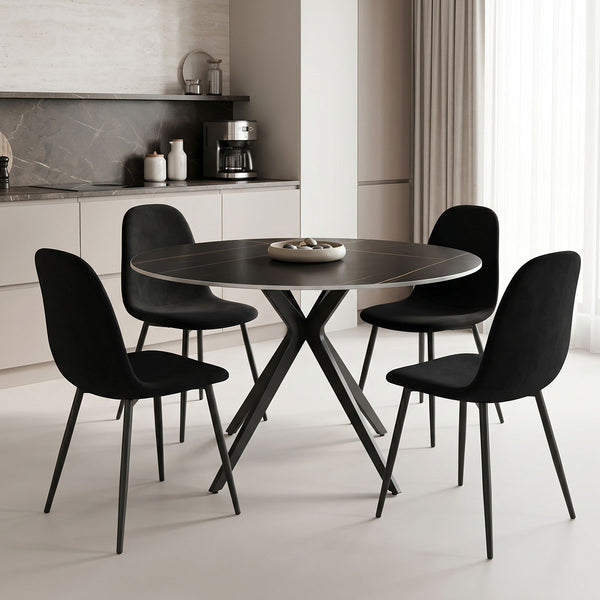 Set masa si scaune Bella Black, Metal, Negru, D120x76 cm