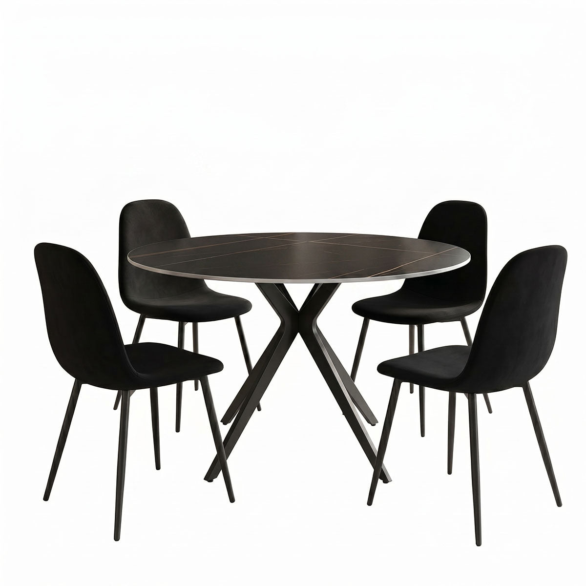 Set masa si scaune Bella Black, Metal, Negru, D120x76 cm