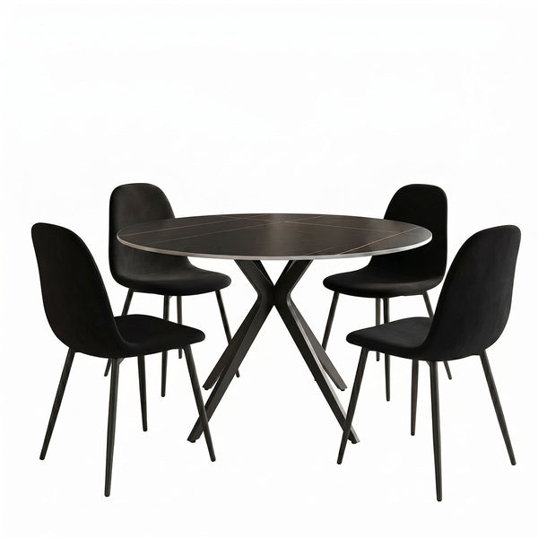 Set masa si scaune Bella Black, Metal, Negru, D120x76 cm
