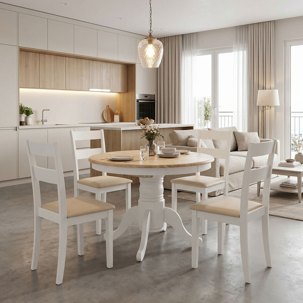 Set masa si scaune Dallan Lars, Lemn rubberwood, Alb, 100x75 cm
