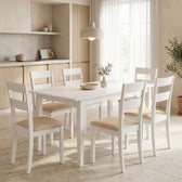 Set masa si scaune Dallan Mabor, Lemn rubberwood, Alb, 150x80x74 cm